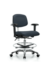 Blue Ridge Ergonomics VHBCH-CR-T0-A0-CF-CC-8582 Rutledge Vinyl Chair Chrome - High Bench Height with Chrome Foot Ring & Casters in Imperial Blue Trailblazer™ Vinyl