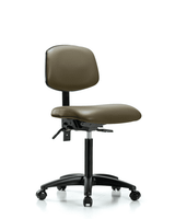 Blue Ridge Ergonomics VMBCH-MB-RG-T0-A1-BF-RG-8613 Rutledge Vinyl Chair - Medium Bench Height with Medium Back, Adjustable Arms, Black Foot Ring, & Stationary Glides in Orange Kist Trailblazer™ Vinyl