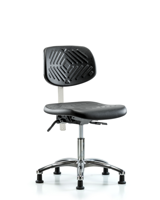 Blue Ridge Ergonomics NCR-PDHCH-CR-T0-A0-RG-BLK Class 10 Polyurethane Clean Room Chair - Desk Height with Stationary Glides in Black Polyurethane