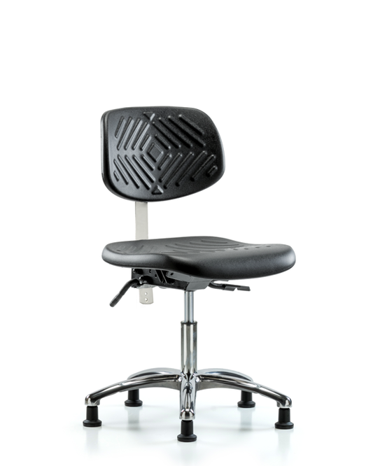 Blue Ridge Ergonomics NCR-PDHCH-CR-T0-A0-RG-BLK Class 10 Polyurethane Clean Room Chair - Desk Height with Stationary Glides in Black Polyurethane