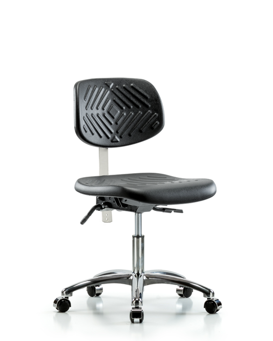 Blue Ridge Ergonomics NCR-PDHCH-CR-T1-A0-CC-BLK Class 100 Polyurethane Clean Room Chair - Desk Height with Seat Tilt & Casters in Black Polyurethane