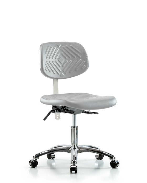 Blue Ridge Ergonomics NCR-PDHCH-CR-T1-A0-CC-GRY Class 100 Polyurethane Clean Room Chair - Desk Height with Seat Tilt & Casters in Gray Polyurethane