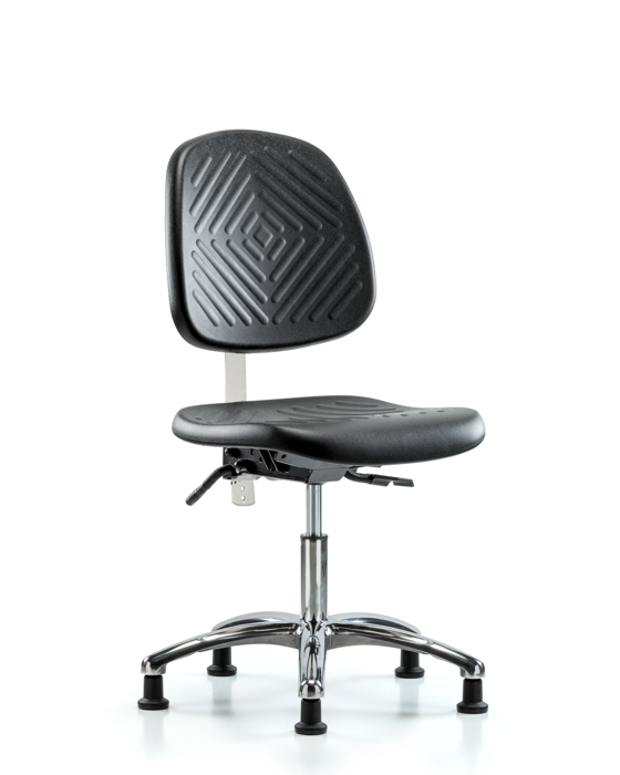 Blue Ridge Ergonomics NCR-PDHCH-MB-CR-T1-A0-RG-BLK Class 100 Polyurethane Clean Room Chair - Desk Height with Medium Back, Seat Tilt, & Stationary Glides in Black Polyurethane