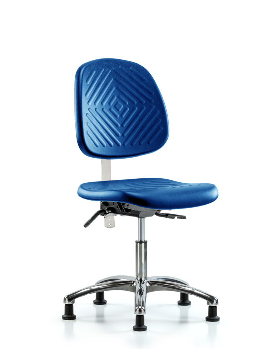 Blue Ridge Ergonomics NCR-PDHCH-MB-CR-T1-A0-RG-BLU Class 100 Polyurethane Clean Room Chair - Desk Height with Medium Back, Seat Tilt, & Stationary Glides in Blue Polyurethane