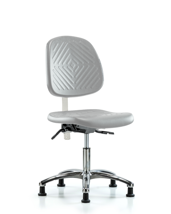 Blue Ridge Ergonomics NCR-PDHCH-MB-CR-T1-A0-RG-GRY Class 100 Polyurethane Clean Room Chair - Desk Height with Medium Back, Seat Tilt, & Stationary Glides in Gray Polyurethane