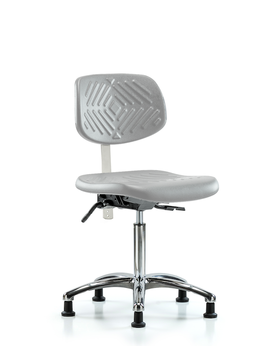Blue Ridge Ergonomics NCR-PMBCH-CR-T0-A0-NF-RG-GRY Class 10 Polyurethane Clean Room Chair - Medium Bench Height with Stationary Glides in Gray Polyurethane