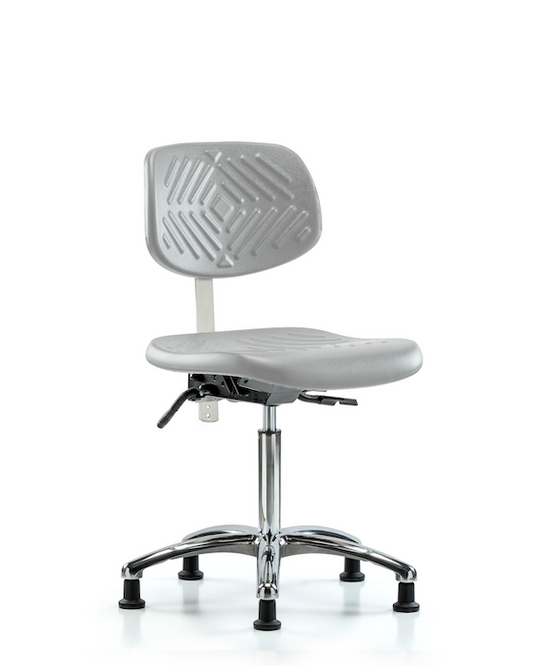 Blue Ridge Ergonomics NCR-PMBCH-CR-T1-A0-NF-RG-GRY Class 100 Polyurethane Clean Room Chair - Medium Bench Height with Seat Tilt & Stationary Glides in Gray Polyurethane
