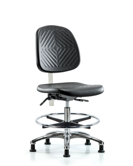 Blue Ridge Ergonomics NCR-PMBCH-MB-CR-T0-A0-CF-RG-BLK Class 10 Polyurethane Clean Room Chair - Medium Bench Height with Medium Back & Stationary Glides in Black Polyurethane