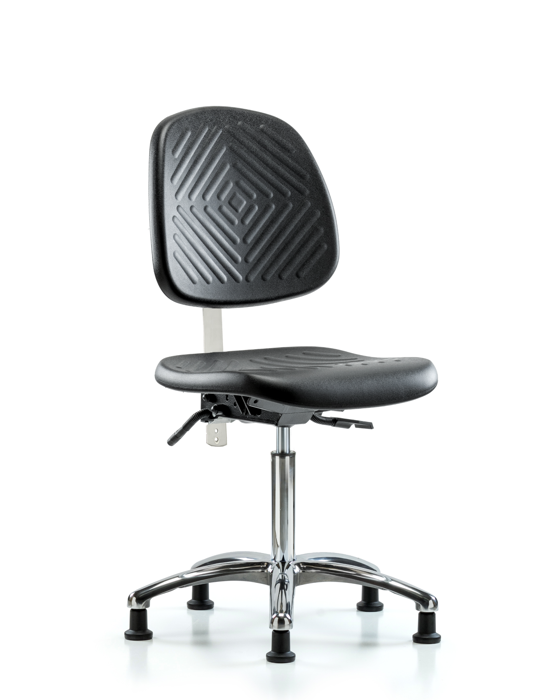 Blue Ridge Ergonomics NCR-PMBCH-MB-CR-T0-A0-NF-RG-BLK Class 10 Polyurethane Clean Room Chair - Medium Bench Height with Medium Back & Stationary Glides in Black Polyurethane
