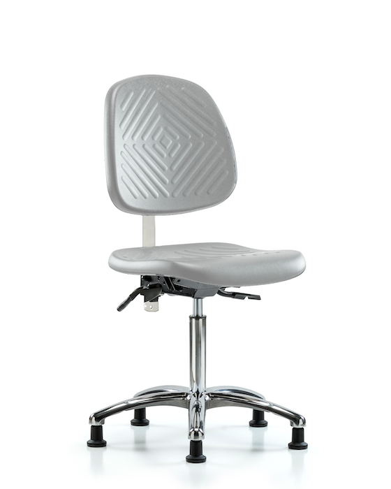 Blue Ridge Ergonomics NCR-PMBCH-MB-CR-T1-A0-NF-RG-GRY Class 100 Polyurethane Clean Room Chair - Medium Bench Height with Medium Back, Seat Tilt, & Stationary Glides in Gray Polyurethane