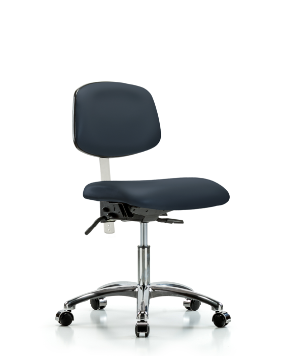Blue Ridge Ergonomics NCR-VDHCH-CR-T0-A0-CC-8582 Class 100 Vinyl Clean Room Chair - Desk Height with Casters in Imperial Blue Trailblazer™ Vinyl