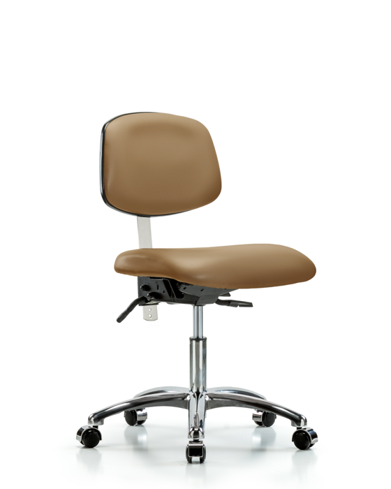 Blue Ridge Ergonomics NCR-VDHCH-CR-T0-A0-CC-8584 Class 100 Vinyl Clean Room Chair - Desk Height with Casters in Taupe Trailblazer™ Vinyl