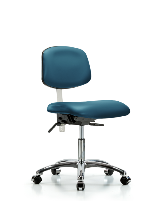 Blue Ridge Ergonomics VDHCH-CR-T0-A0-CC-8801 Rutledge Vinyl Chair Chrome - Desk Height with Casters in Marine Blue Supernova™ Vinyl