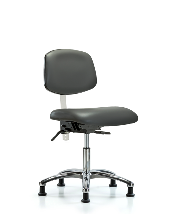 Blue Ridge Ergonomics NCR-VDHCH-CR-T0-A0-RG-8823 Class 100 Vinyl Clean Room Chair - Desk Height with Stationary Glides in Carbon Supernova™ Vinyl