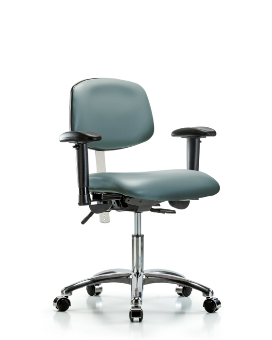 Blue Ridge Ergonomics NCR-VDHCH-CR-T0-A1-CC-8822 Class 100 Vinyl Clean Room Chair - Desk Height with Adjustable Arms & Casters in Storm Supernova™ Vinyl
