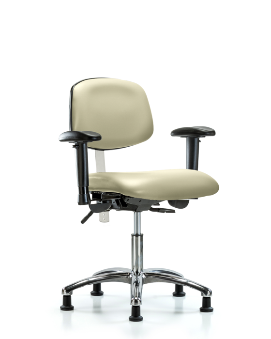 Blue Ridge Ergonomics NCR-VDHCH-CR-T0-A1-RG-8501 Class 100 Vinyl Clean Room Chair - Desk Height with Adjustable Arms & Stationary Glides in Adobe White Trailblazer™ Vinyl
