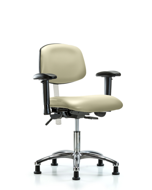 Blue Ridge Ergonomics NCR-VDHCH-CR-T0-A1-RG-8501 Class 100 Vinyl Clean Room Chair - Desk Height with Adjustable Arms & Stationary Glides in Adobe White Trailblazer™ Vinyl