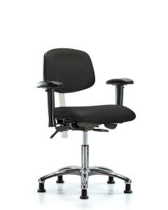 Blue Ridge Ergonomics NCR-VDHCH-CR-T0-A1-RG-8540 Class 100 Vinyl Clean Room Chair - Desk Height with Adjustable Arms & Stationary Glides in Black Trailblazer™ Vinyl