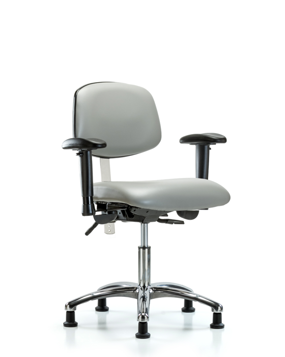 Blue Ridge Ergonomics NCR-VDHCH-CR-T0-A1-RG-8567 Class 100 Vinyl Clean Room Chair - Desk Height with Adjustable Arms & Stationary Glides in Dove Trailblazer™ Vinyl