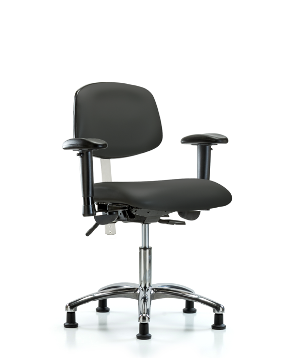Blue Ridge Ergonomics NCR-VDHCH-CR-T0-A1-RG-8605 Class 100 Vinyl Clean Room Chair - Desk Height with Adjustable Arms & Stationary Glides in Charcoal Trailblazer™ Vinyl