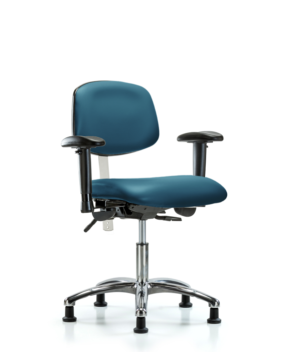 Blue Ridge Ergonomics NCR-VDHCH-CR-T0-A1-RG-8801 Class 100 Vinyl Clean Room Chair - Desk Height with Adjustable Arms & Stationary Glides in Marine Blue Supernova™ Vinyl