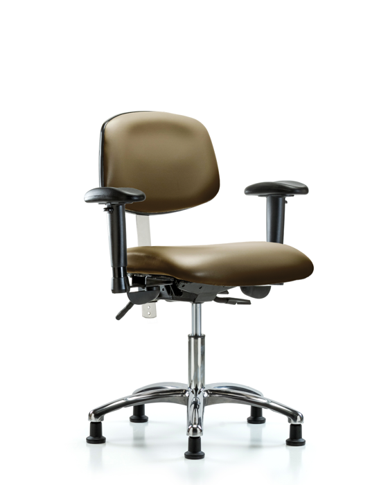 Blue Ridge Ergonomics NCR-VDHCH-CR-T0-A1-RG-8809 Class 100 Vinyl Clean Room Chair - Desk Height with Adjustable Arms & Stationary Glides in Taupe Supernova™ Vinyl