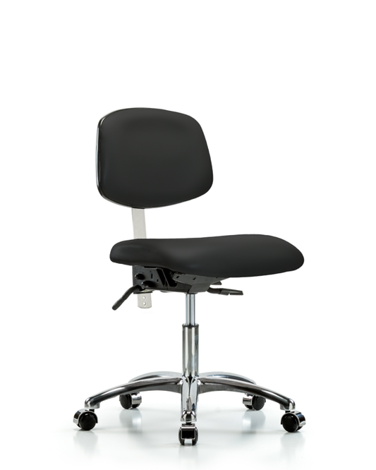 Blue Ridge Ergonomics NCR-VDHCH-CR-T1-A0-CC-8540 Class 100 Vinyl Clean Room Chair - Desk Height with Seat Tilt & Casters in Black Trailblazer™ Vinyl