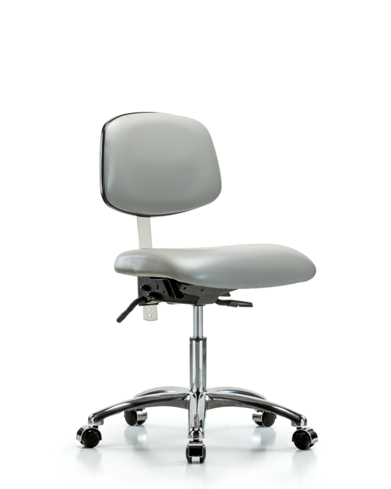 Blue Ridge Ergonomics NCR-VDHCH-CR-T1-A0-CC-8567 Class 100 Vinyl Clean Room Chair - Desk Height with Seat Tilt & Casters in Dove Trailblazer™ Vinyl