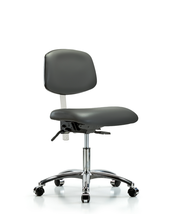 Blue Ridge Ergonomics NCR-VDHCH-CR-T1-A0-CC-8823 Class 100 Vinyl Clean Room Chair - Desk Height with Seat Tilt & Casters in Carbon Supernova™ Vinyl