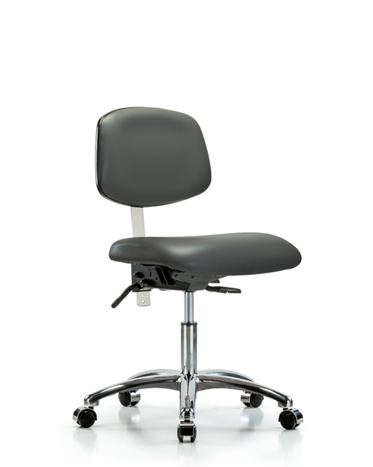 Blue Ridge Ergonomics NCR-VDHCH-CR-T1-A0-CC-8823 Class 100 Vinyl Clean Room Chair - Desk Height with Seat Tilt & Casters in Carbon Supernova™ Vinyl