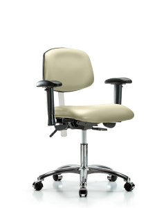 Blue Ridge Ergonomics VDHCH-CR-T1-A1-CC-8501 Rutledge Vinyl Chair Chrome - Desk Height with Seat Tilt, Adjustable Arms, & Casters in Adobe White Trailblazer™ Vinyl