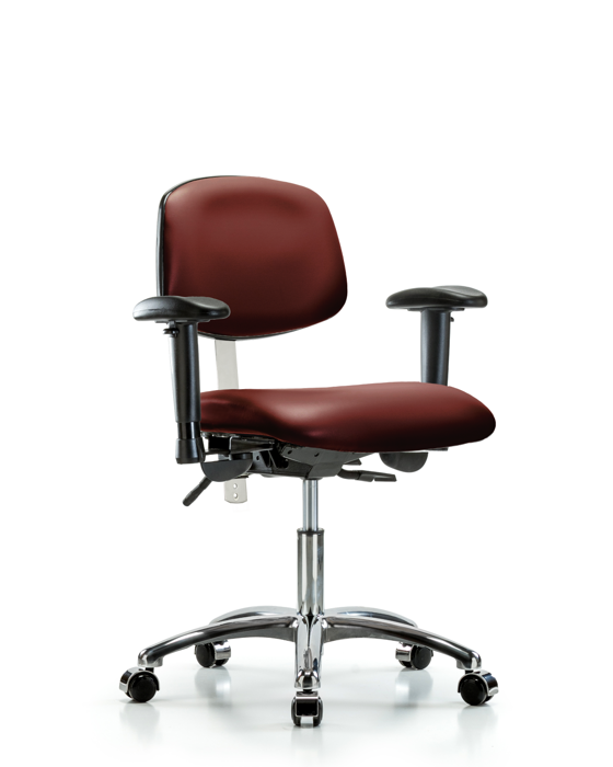 Blue Ridge Ergonomics NCR-VDHCH-CR-T1-A1-CC-8815 Class 100 Vinyl Clean Room Chair - Desk Height with Seat Tilt, Adjustable Arms, & Casters in Borscht Supernova™ Vinyl