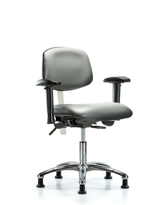 Blue Ridge Ergonomics NCR-VDHCH-CR-T1-A1-RG-8840 Class 100 Vinyl Clean Room Chair - Desk Height with Seat Tilt, Adjustable Arms, & Stationary Glides in Sterling Supernova™ Vinyl