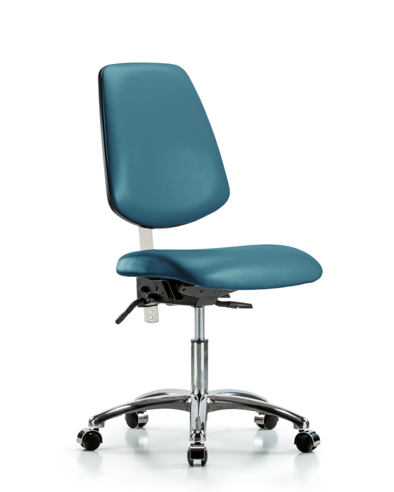 Blue Ridge Ergonomics NCR-VDHCH-MB-CR-T0-A0-CC-8801 Class 100 Vinyl Clean Room Chair - Desk Height with Medium Back & Casters in Marine Blue Supernova™ Vinyl