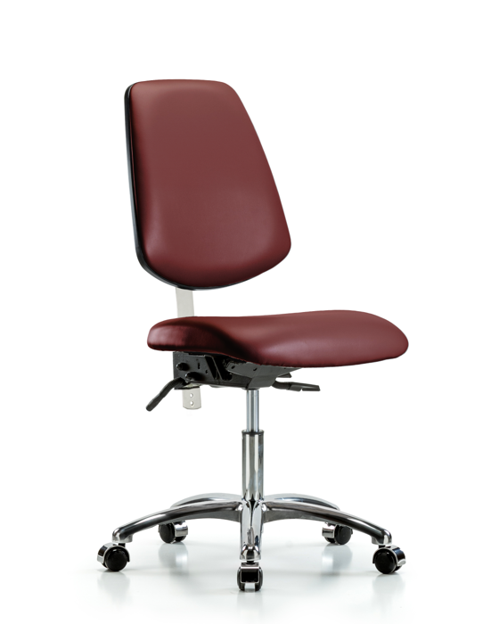 Blue Ridge Ergonomics NCR-VDHCH-MB-CR-T0-A0-CC-8815 Class 100 Vinyl Clean Room Chair - Desk Height with Medium Back & Casters in Borscht Supernova™ Vinyl