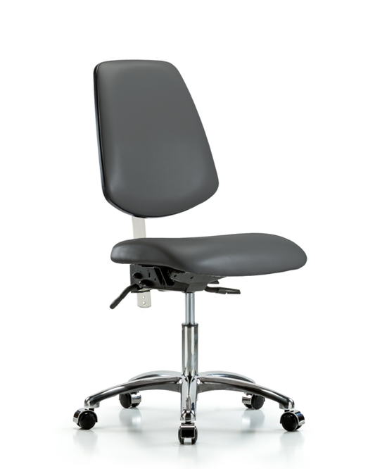 Blue Ridge Ergonomics NCR-VDHCH-MB-CR-T0-A0-CC-8823 Class 100 Vinyl Clean Room Chair - Desk Height with Medium Back & Casters in Carbon Supernova™ Vinyl