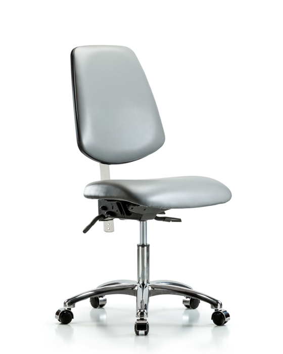 Blue Ridge Ergonomics NCR-VDHCH-MB-CR-T0-A0-CC-8840 Class 100 Vinyl Clean Room Chair - Desk Height with Medium Back & Casters in Sterling Supernova™ Vinyl