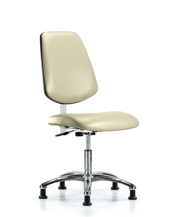 Blue Ridge Ergonomics NCR-VDHCH-MB-CR-T0-A0-RG-8501 Class 100 Vinyl Clean Room Chair - Desk Height with Medium Back & Stationary Glides in Adobe White Trailblazer™ Vinyl