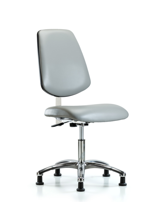 Blue Ridge Ergonomics NCR-VDHCH-MB-CR-T0-A0-RG-8567 Class 100 Vinyl Clean Room Chair - Desk Height with Medium Back & Stationary Glides in Dove Trailblazer™ Vinyl