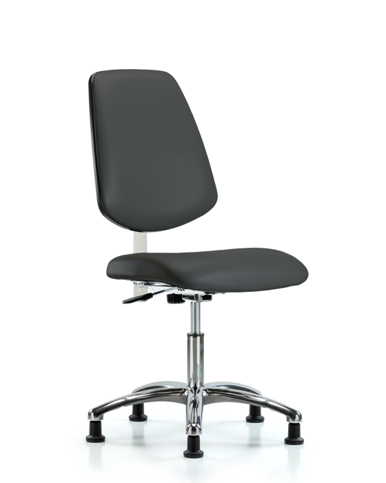 Blue Ridge Ergonomics NCR-VDHCH-MB-CR-T0-A0-RG-8605 Class 100 Vinyl Clean Room Chair - Desk Height with Medium Back & Stationary Glides in Charcoal Trailblazer™ Vinyl