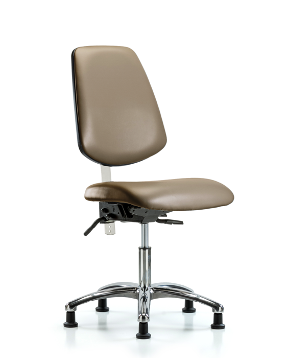 Blue Ridge Ergonomics NCR-VDHCH-MB-CR-T0-A0-RG-8809 Class 100 Vinyl Clean Room Chair - Desk Height with Medium Back & Stationary Glides in Taupe Supernova™ Vinyl