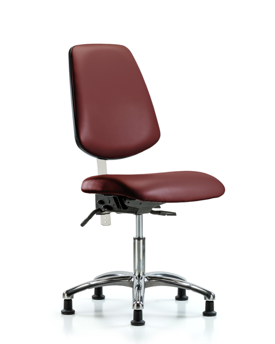 Blue Ridge Ergonomics NCR-VDHCH-MB-CR-T0-A0-RG-8815 Class 100 Vinyl Clean Room Chair - Desk Height with Medium Back & Stationary Glides in Borscht Supernova™ Vinyl