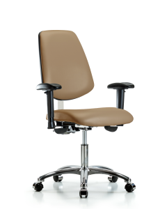 Blue Ridge Ergonomics NCR-VDHCH-MB-CR-T0-A1-CC-8584 Class 100 Vinyl Clean Room Chair - Desk Height with Medium Back, Adjustable Arms, & Casters in Taupe Trailblazer™ Vinyl