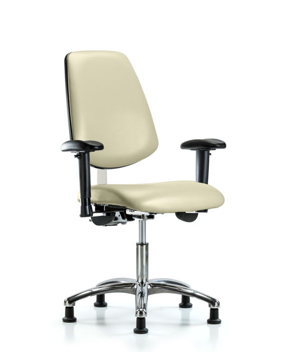 Blue Ridge Ergonomics NCR-VDHCH-MB-CR-T0-A1-RG-8546 Class 100 Vinyl Clean Room Chair - Desk Height with Medium Back, Adjustable Arms, & Stationary Glides in Colonial Blue Trailblazer™ Vinyl