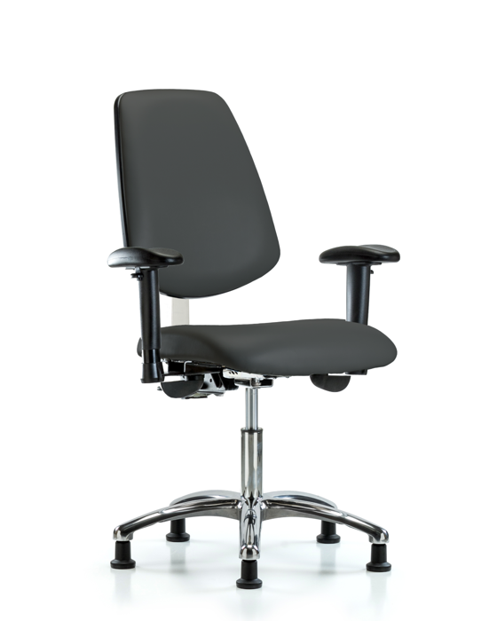 Blue Ridge Ergonomics NCR-VDHCH-MB-CR-T0-A1-RG-8605 Class 100 Vinyl Clean Room Chair - Desk Height with Medium Back, Adjustable Arms, & Stationary Glides in Charcoal Trailblazer™ Vinyl