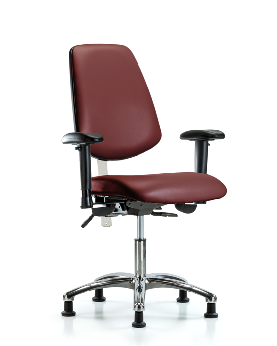 Blue Ridge Ergonomics NCR-VDHCH-MB-CR-T0-A1-RG-8815 Class 100 Vinyl Clean Room Chair - Desk Height with Medium Back, Adjustable Arms, & Stationary Glides in Borscht Supernova™ Vinyl