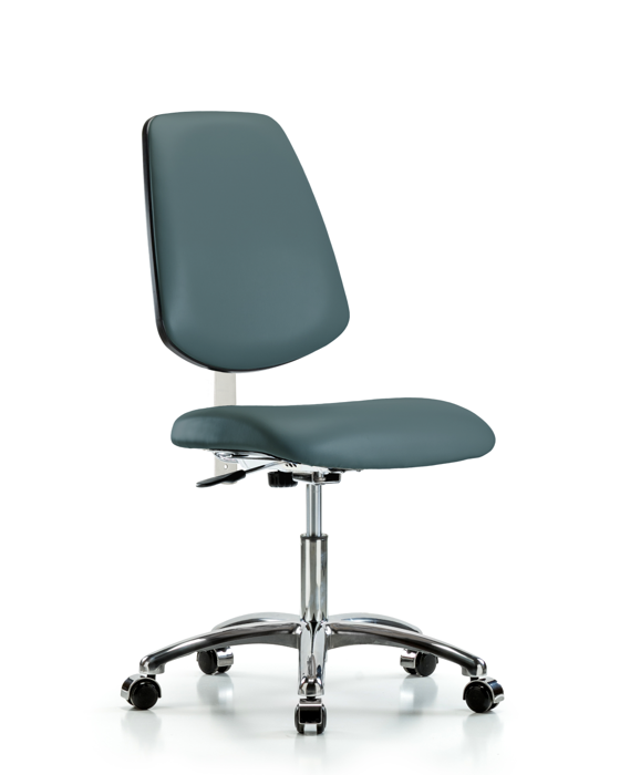 Blue Ridge Ergonomics NCR-VDHCH-MB-CR-T1-A0-CC-8546 Class 100 Vinyl Clean Room Chair - Desk Height with Medium Back, Seat Tilt, & Casters in Colonial Blue Trailblazer™ Vinyl