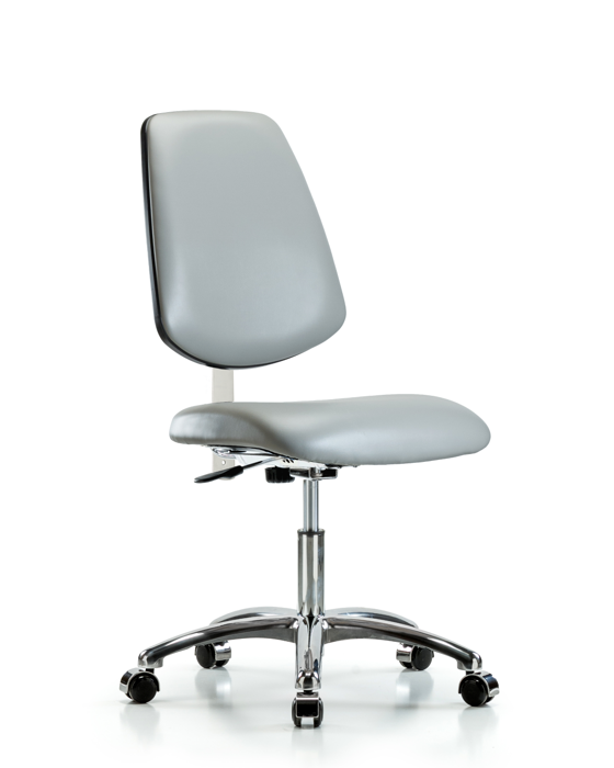 Blue Ridge Ergonomics NCR-VDHCH-MB-CR-T1-A0-CC-8567 Class 100 Vinyl Clean Room Chair - Desk Height with Medium Back, Seat Tilt, & Casters in Dove Trailblazer™ Vinyl
