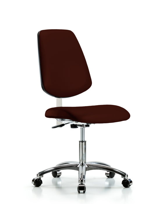 Blue Ridge Ergonomics NCR-VDHCH-MB-CR-T1-A0-CC-8569 Class 100 Vinyl Clean Room Chair - Desk Height with Medium Back, Seat Tilt, & Casters in Burgundy Trailblazer™ Vinyl