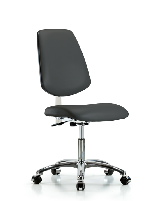 Blue Ridge Ergonomics NCR-VDHCH-MB-CR-T1-A0-CC-8605 Class 100 Vinyl Clean Room Chair - Desk Height with Medium Back, Seat Tilt, & Casters in Charcoal Trailblazer™ Vinyl